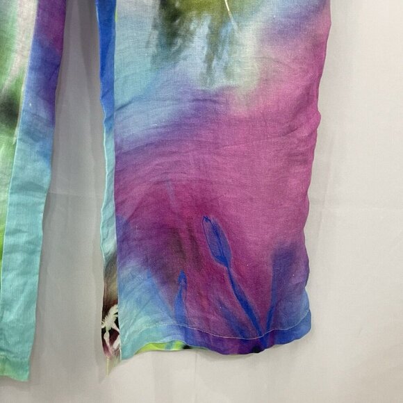 120% Lino Linen Floral Wide-Leg Pull-On Pants Size 44 / US M Summer Resort Beach - Picture 5 of 15
